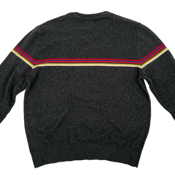 GAP Mens‎ Crew Sweater Gray Rainbow Stripe Longsleeve Merino Wool Blend XL New - Picture 2 of 4